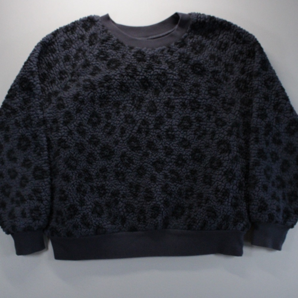 Old Navy Womens Navy Blue Cheetah Print Sherpa Fleece Streetwear Sweatshirt S